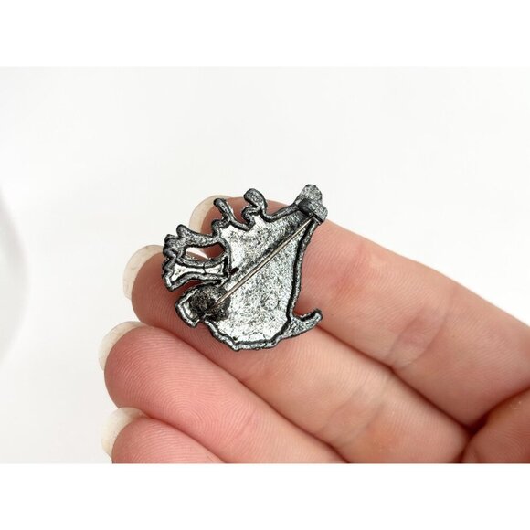 Stag Large Deer Figural Textured Silver Toned Vintage Lapel Pin | Brooch - Picture 7 of 10